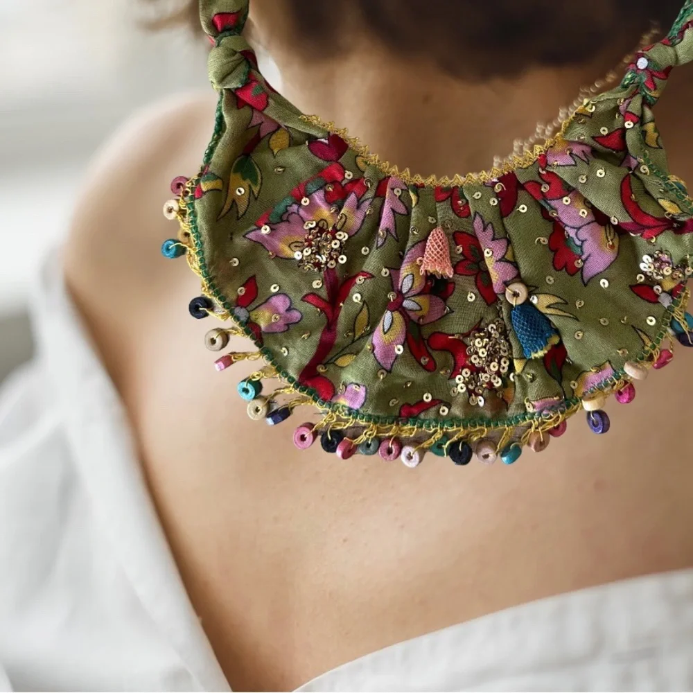 🛍️SALE🛍️ Handcrafted Boho Style Bib Collar One of a Kind Statement Necklace - Picture 2 of 10